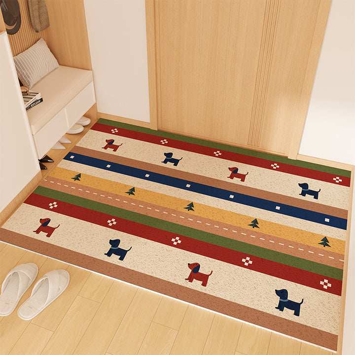 Playful Striped Dog Print Welcome Mat Bowlift