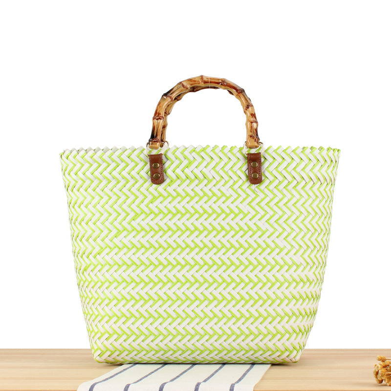 Handbag Made of High-Quality Woven Material with Bamboo Handles Bowlift