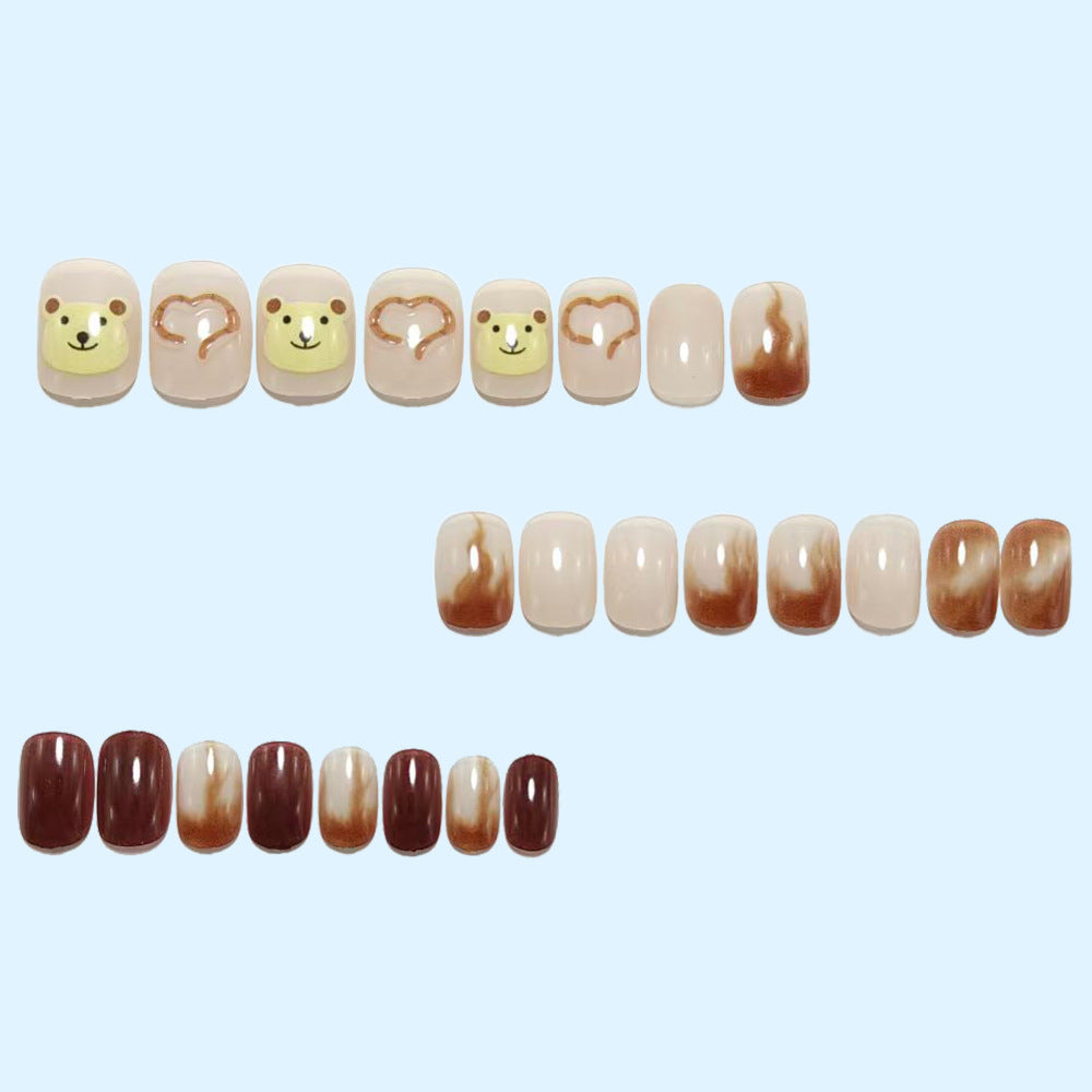 Artificial nails with cute bear design and elegant color gradients Bowlift
