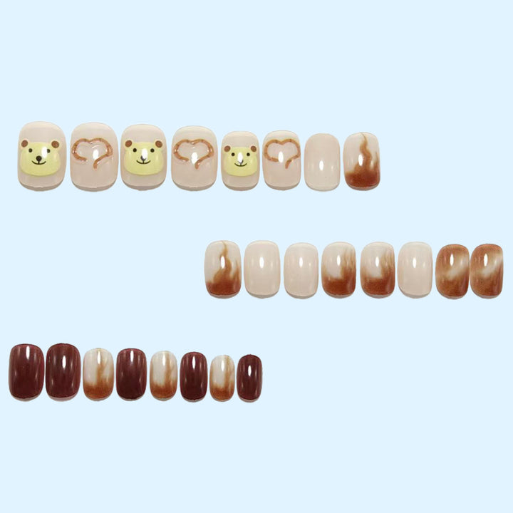 Artificial nails with cute bear design and elegant color gradients Bowlift