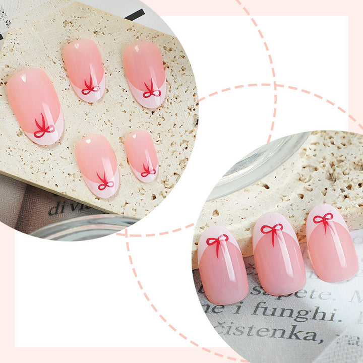 Elegant Artificial Nail Set with Delicate Bow Accents Bowlift
