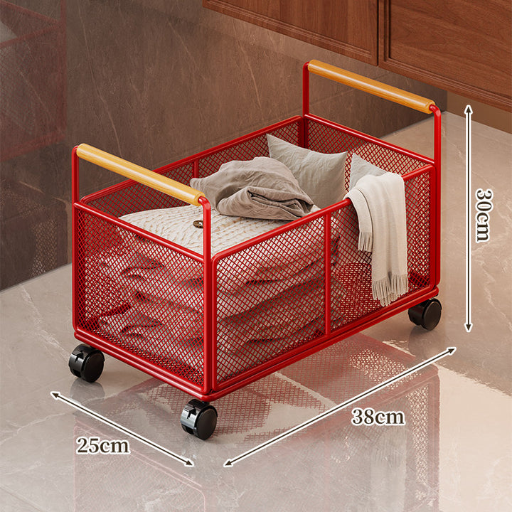 Rectangular Mesh Pull-Out Cabinet Storage Basket with Wooden Handles