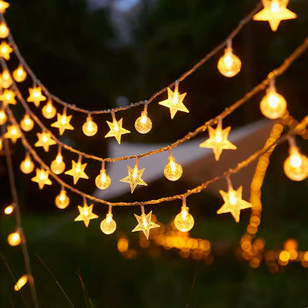 Outdoor Solar Star And Globe String Lights With Waterproof Copper Wire Bowlift