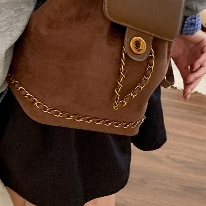 Chic Faux Suede Drawstring Backpack Bowlift