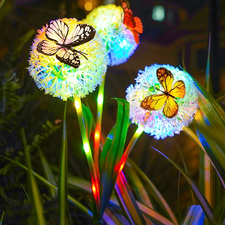 Decorative Solar LED Garden Dandelion Stake Lights With Butterfly Accents Bowlift