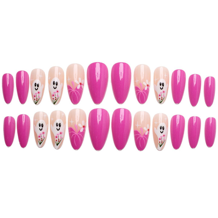 Artificial nail set with charming ghost and flower motifs Bowlift