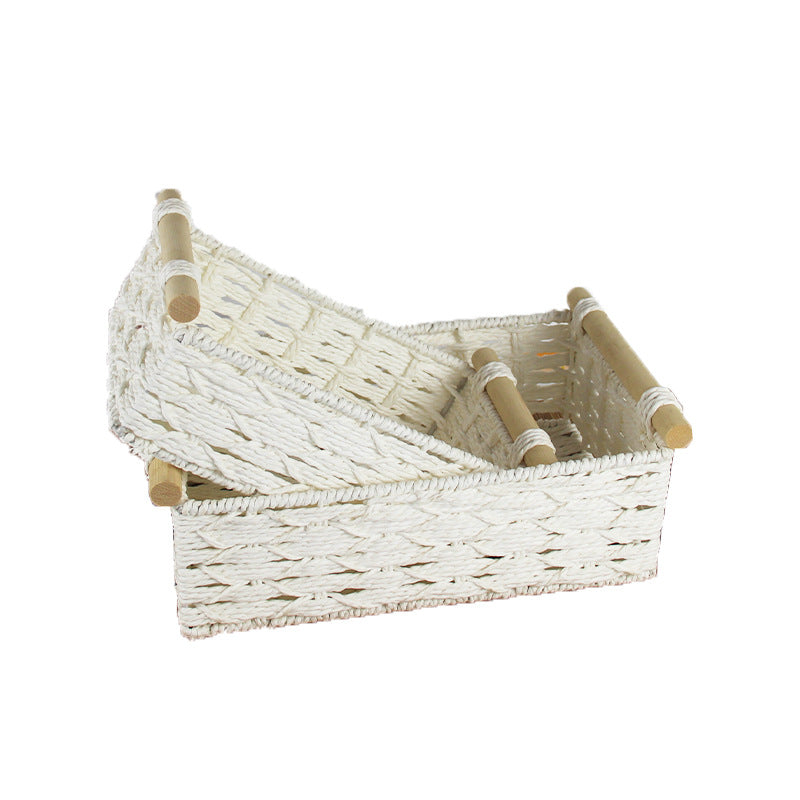 Handcrafted Woven Storage Basket with Wooden Handles Bowlift