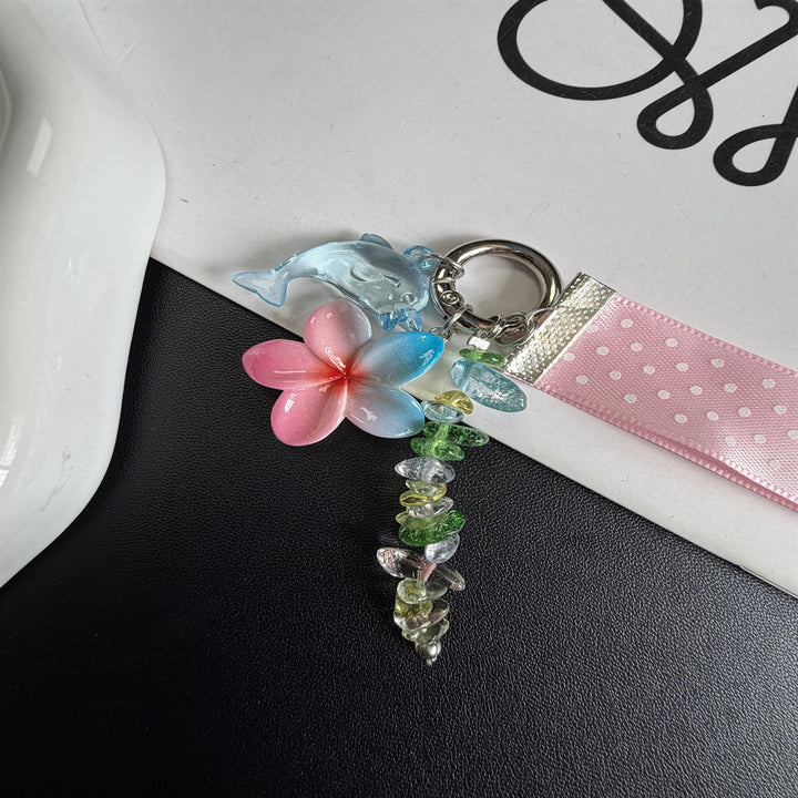 Whimsical Dolphin and Flower Charm Keychain Bowlift