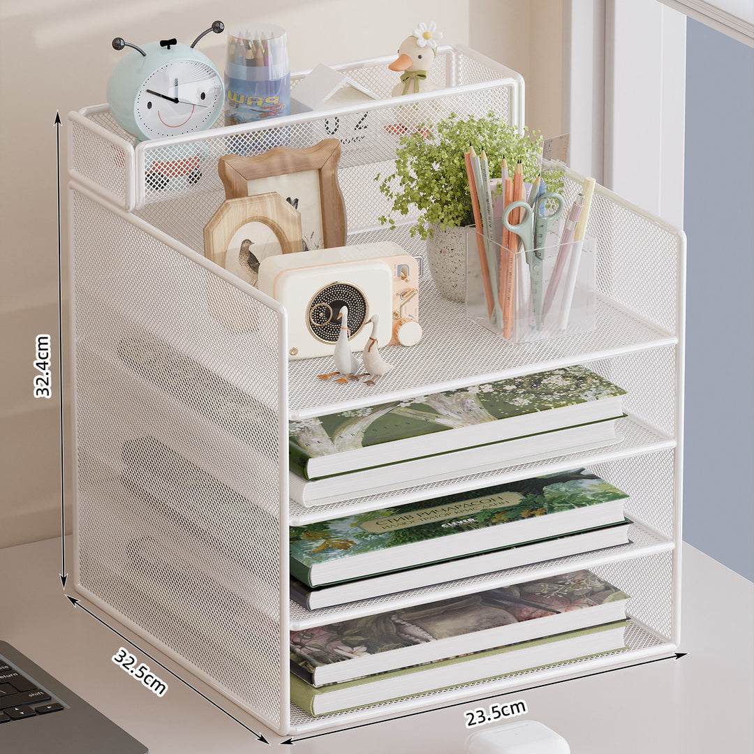 Multi-Tiered Mesh Desktop Organizer with Document Holders Bowlift