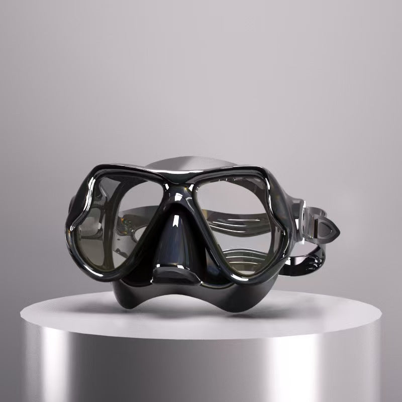 Diving mask with ergonomic design and a flexible snorkel Bowlift