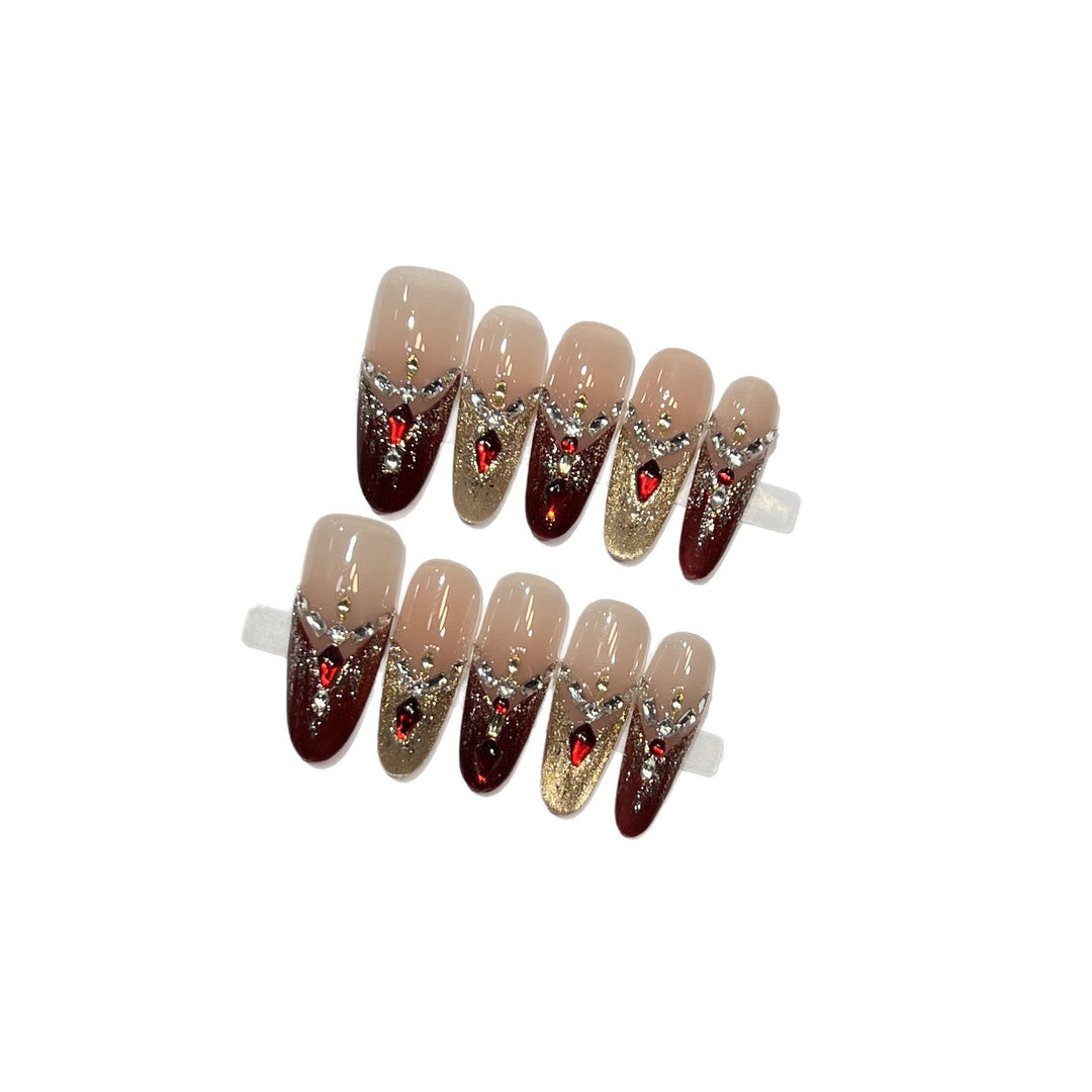 Decorative Stiletto Press-On Nail Set with Gemstone Accents Bowlift