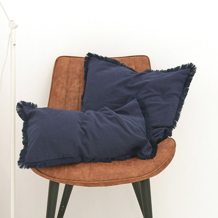 Textured Fringed Lumbar Pillow
