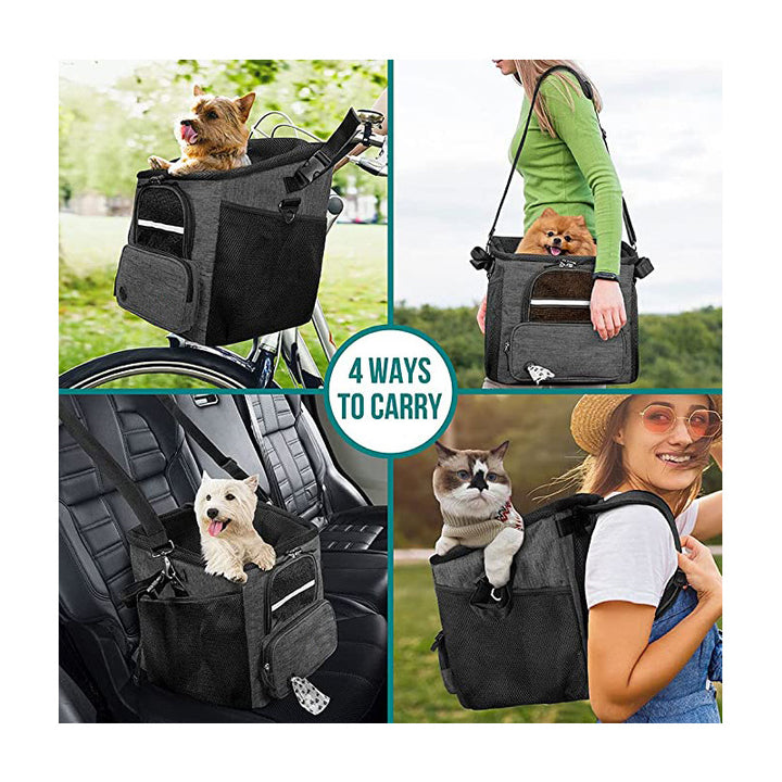 collapsible pet bicycle basket with safety tether breathable mesh and storage pockets Bowlift