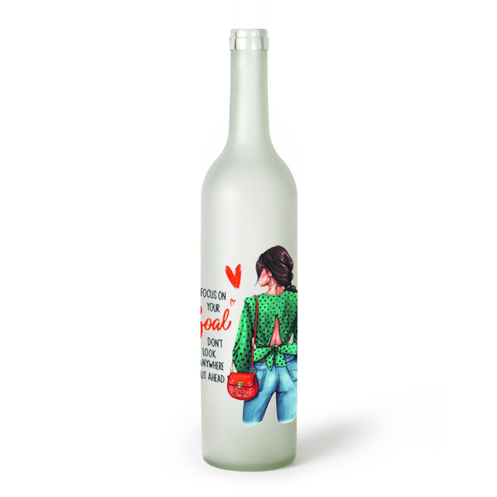 Decorative Frosted Glass Bottle Vase With Fashion Collage Decal