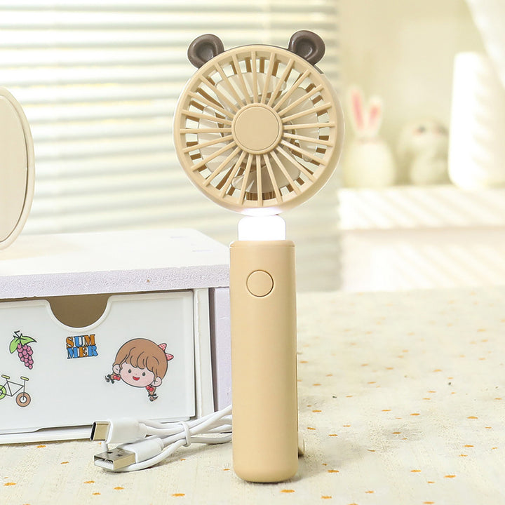 Ladies portable handheld fan with integrated LED light and animal ear design Bowlift