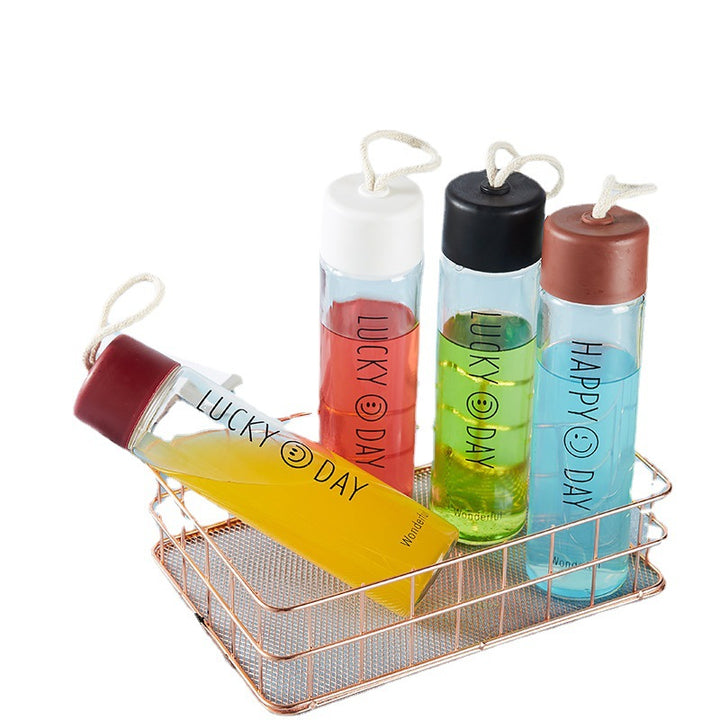 Ladies High Quality Glass Drinking Bottle with Carabiner Bowlift