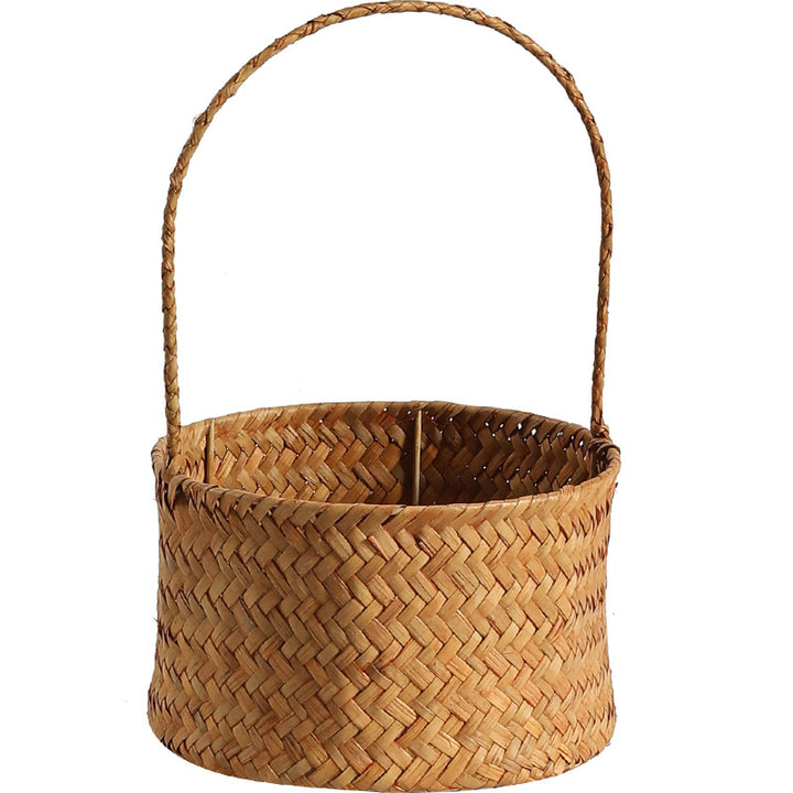 Handwoven Natural Fiber Storage Basket with Double Divider Bowlift