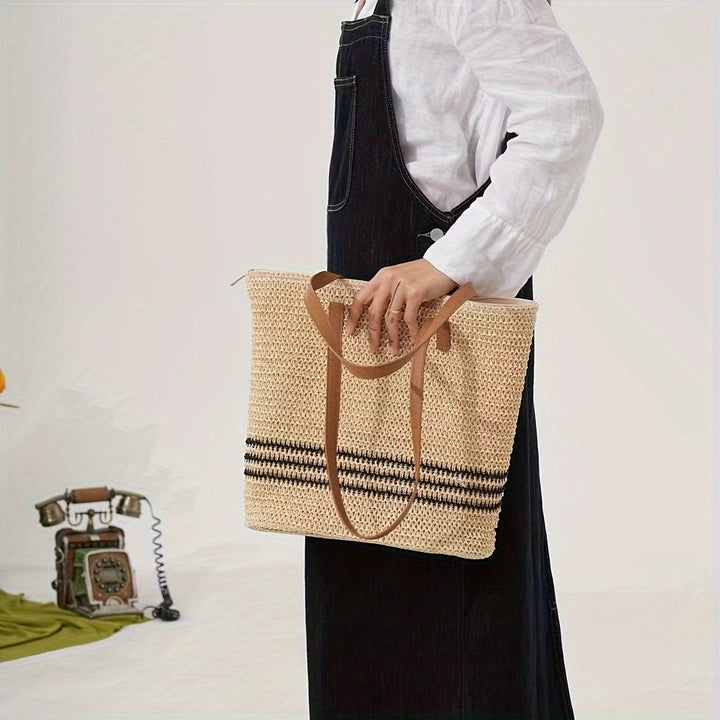 Fashionable Bast and Leather Tote Bag Bowlift