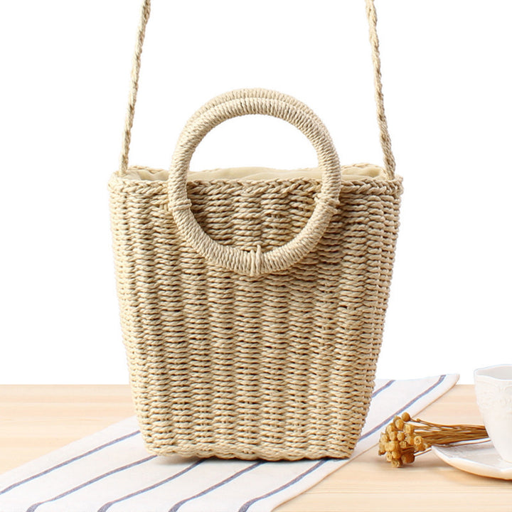 Braided Bast Shoulder Bag with Round Handle Bowlift