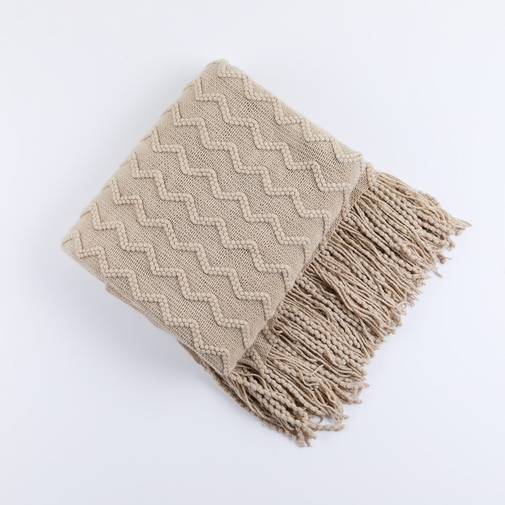 Textured Woven Throw Blanket with Fringe Bowlift