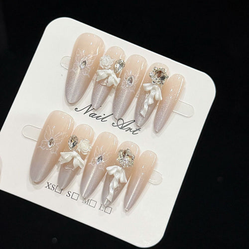 Premium Decorative Long Press-On Nails Bowlift