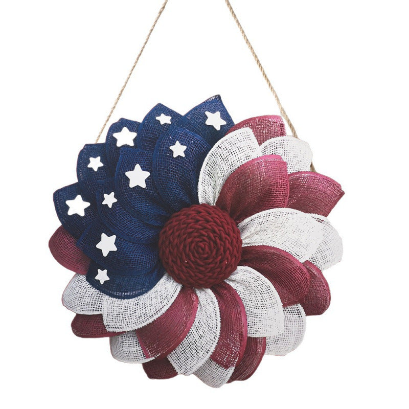 Unisex nan patriotic mesh sunflower wreath with star cutouts and rustic rope hanger Bowlift