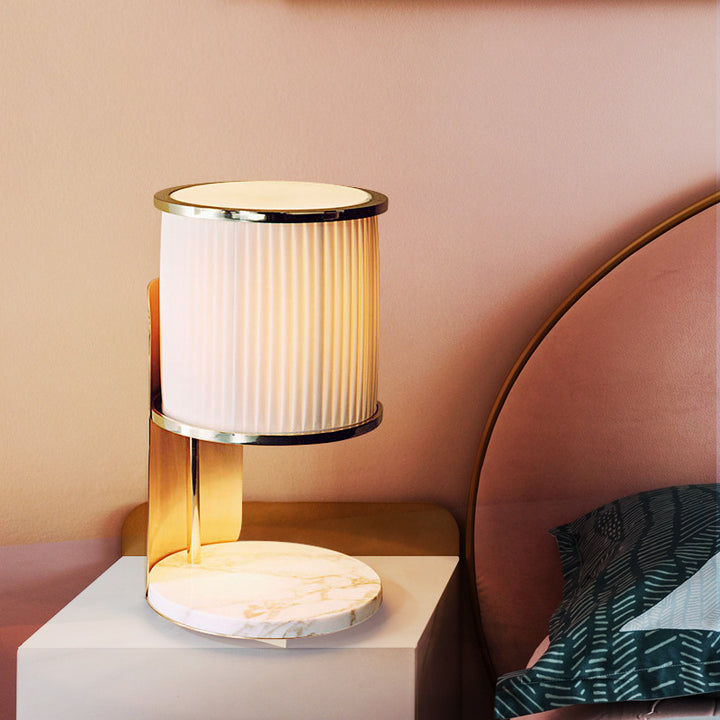 Elegant Marble Base Table Lamp with Pleated Shade