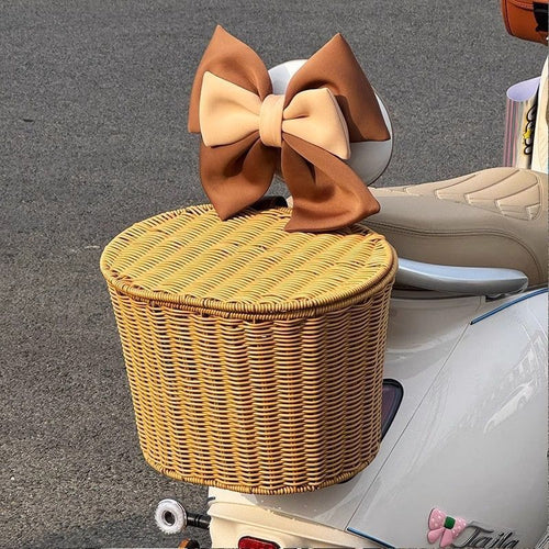 woven rattan front bicycle basket with universal handlebar mount Bowlift