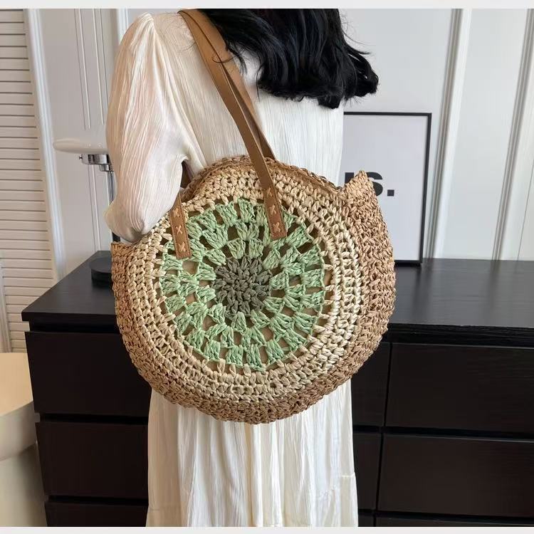 Handmade macrame shopping bag with leather accents Bowlift