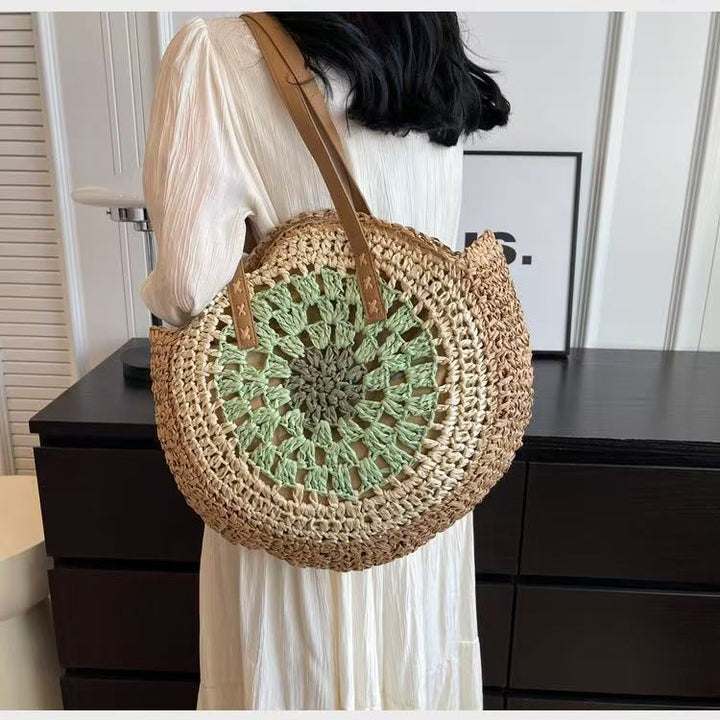 Handmade macrame shopping bag with leather accents Bowlift