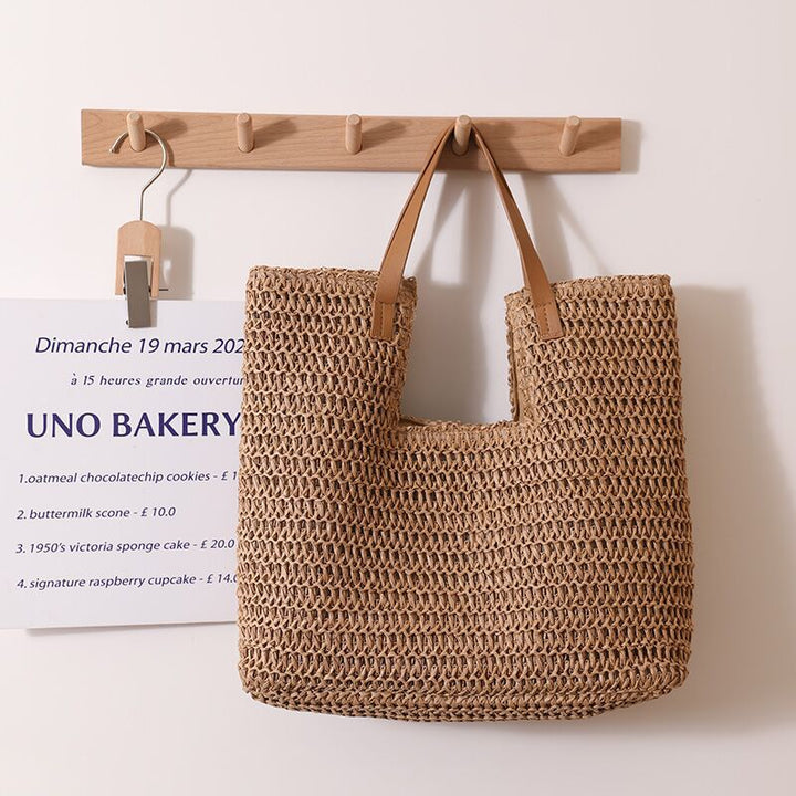 Elegant Woven Tote Bag with Sturdy Leather Handles Bowlift