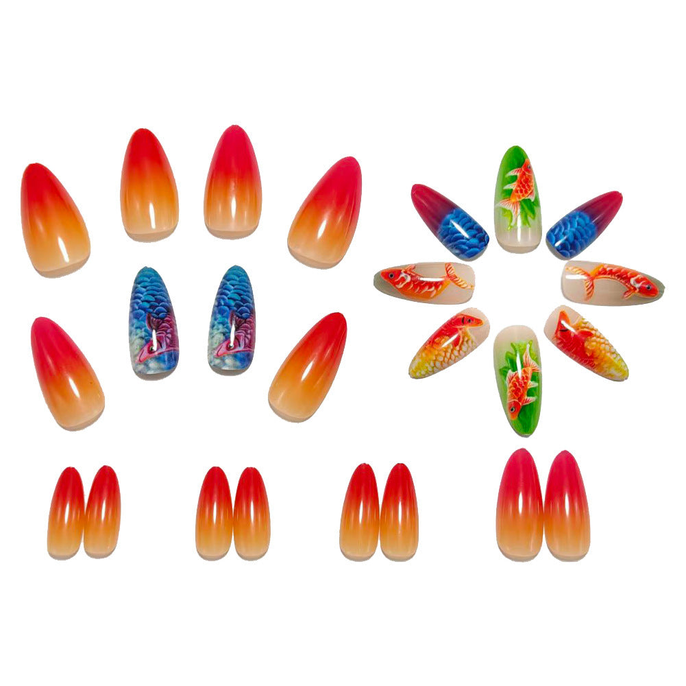 Artificial nail set with vivid fish motifs Bowlift