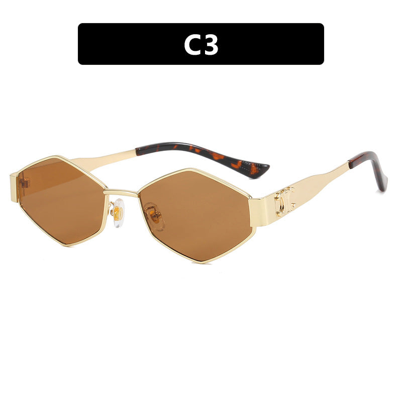 Ladies fashionable hexagonal sunglasses with protective lenses and stylish metal frame Bowlift