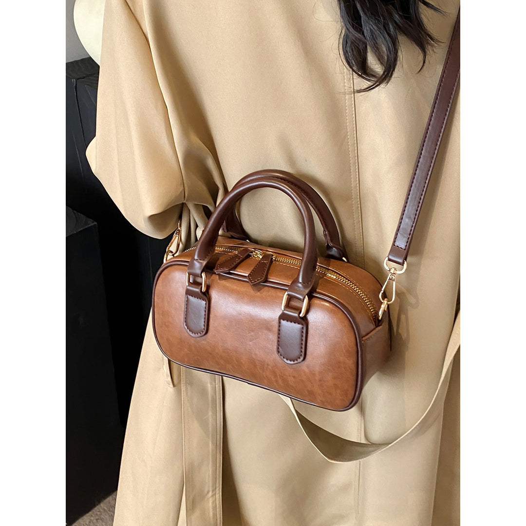 Compact Leather Handheld Satchel Bowlift