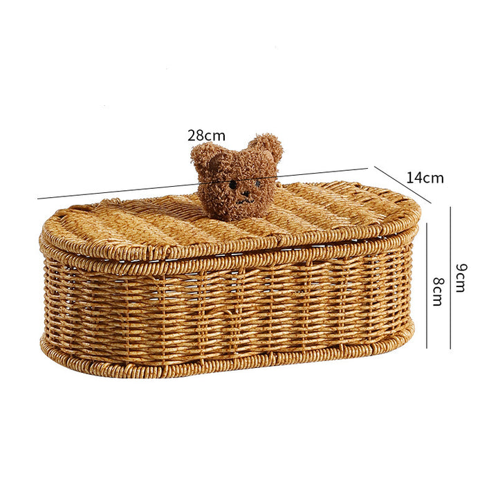 Decorative Woven Storage Box with Cute Bear Lid Bowlift