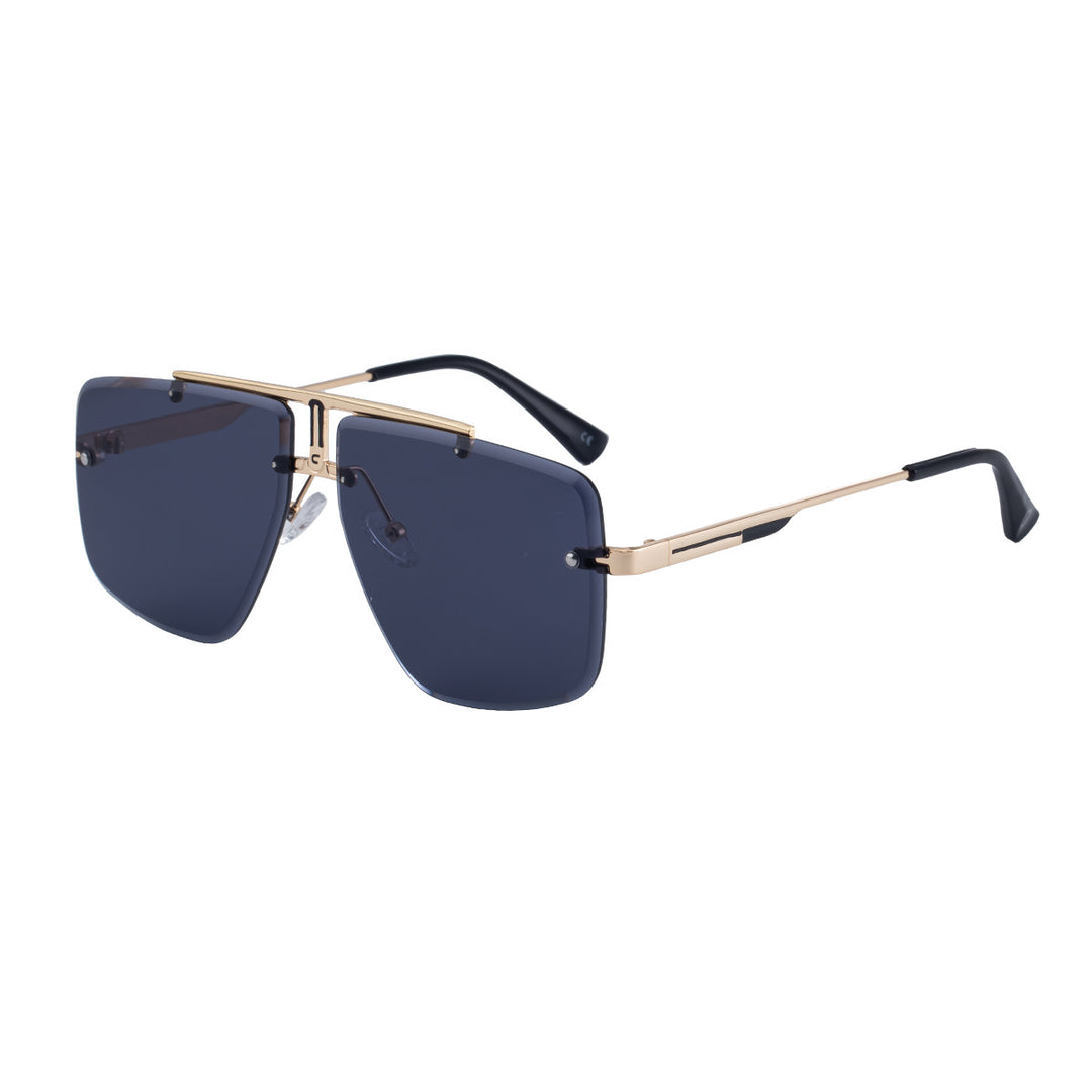 Oversized Rimless Gradient Square Aviator Sunglasses with Double Bridge Bowlift
