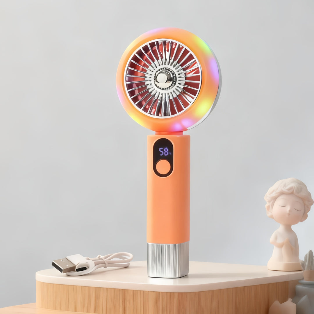 Women Portable Mini Hand Fan with LED Display and Digital Control Bowlift