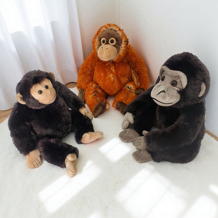 Plush Sitting Gorilla Toy with Long Faux Fur and Soft Bean-Fill Bowlift