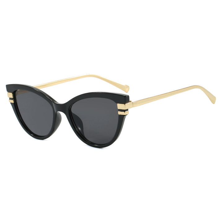 Ladies Cat-Eye Sunglasses with Elegant Plastic Frame and Golden Accents Bowlift
