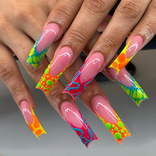 Vibrant Artistic Acrylic Nail Extensions Bowlift