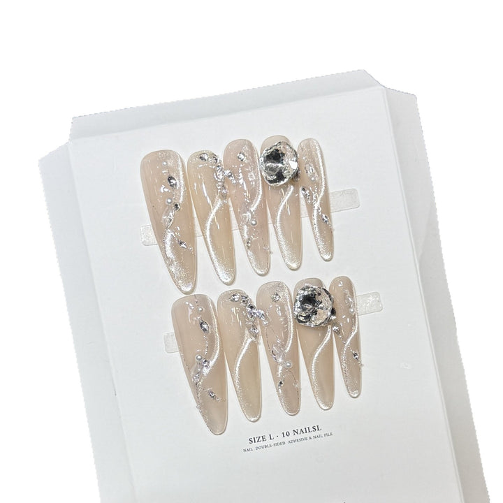 Artistic Stiletto Press-On Nail Set with Crystal Accents Bowlift