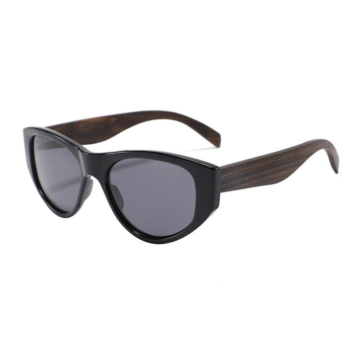 Rimless oversized cat eye polarized sunglasses with wood-effect temples Bowlift