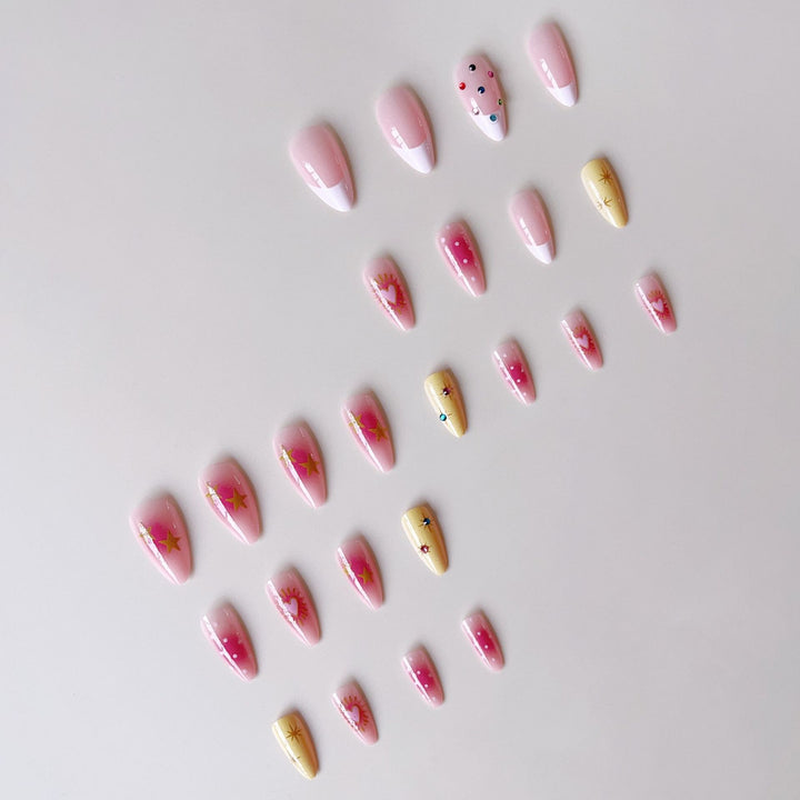 Artificial nail set with creative 3D designs and glitter accents Bowlift
