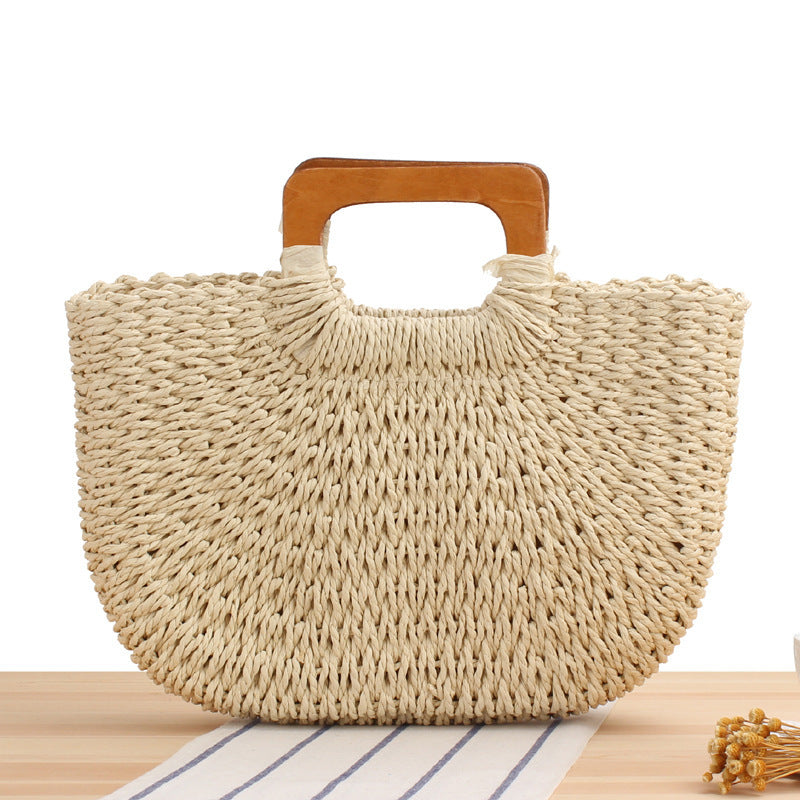 Handcrafted straw bag with wooden handle Bowlift
