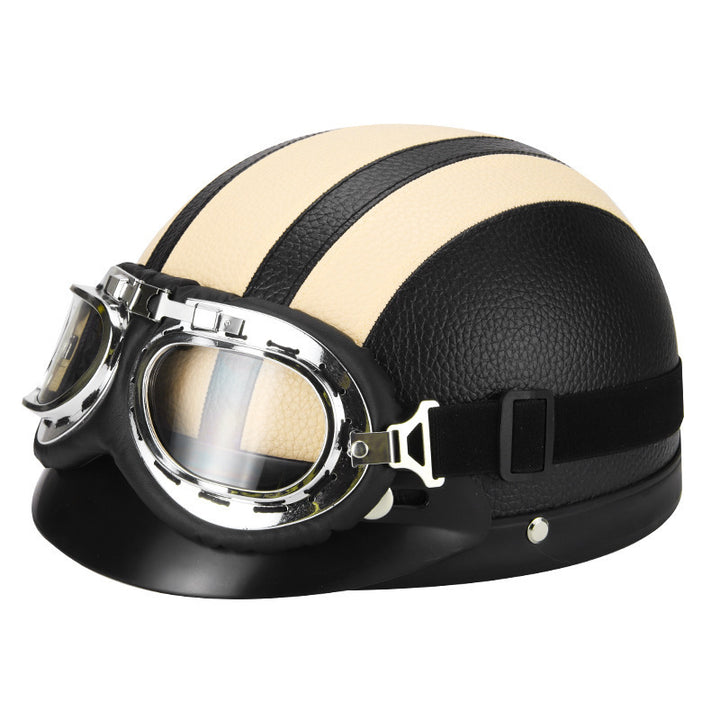 Retro open-face motorcycle helmet with detachable aviator goggles Bowlift