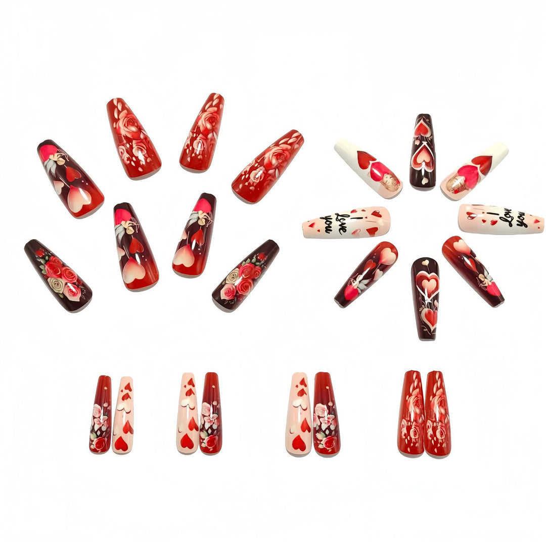 Artificial nails with loving heart and rose designs Bowlift