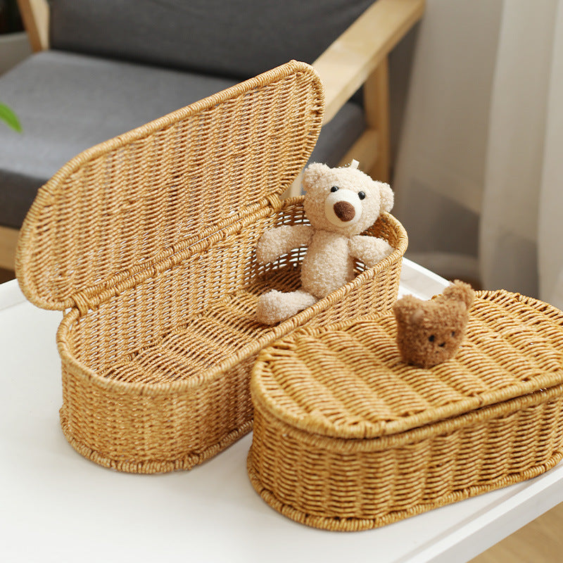 Decorative Woven Storage Box with Cute Bear Lid Bowlift