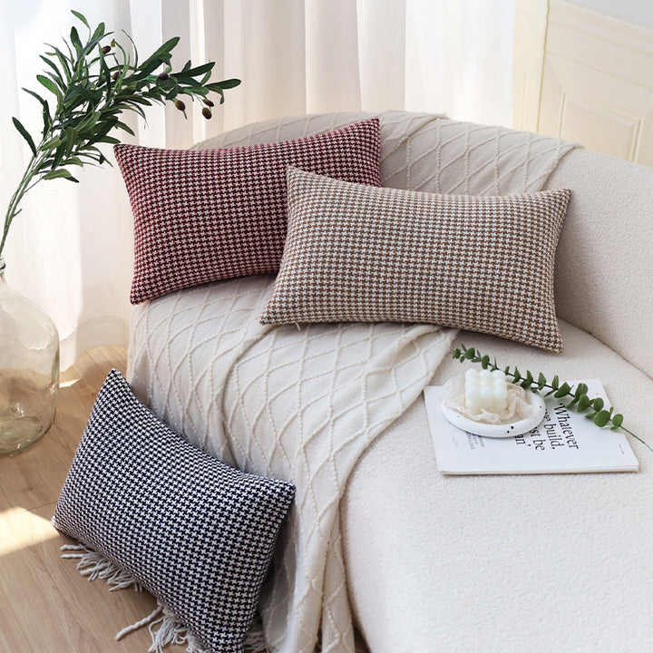Rectangular Houndstooth Lumbar Pillow Cover made of dense cotton blend with concealed zipper Bowlift