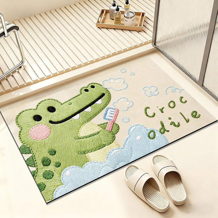 Cartoon Frog-Themed Bathroom Rug