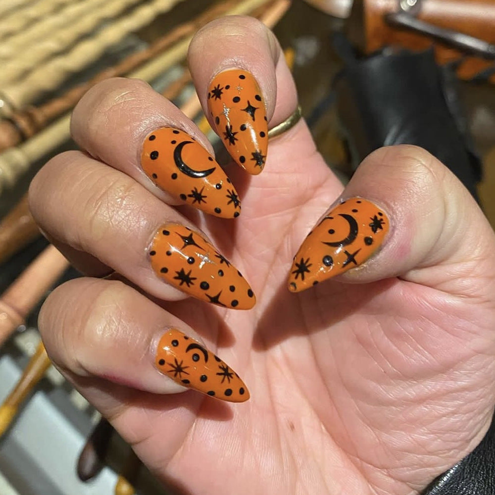 Artistic Press-On Nail Set with Cosmic Design Bowlift
